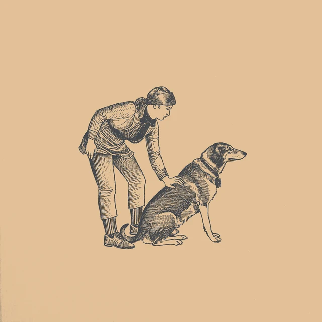 Illustration: eine Person kniet neben ihrem Hund