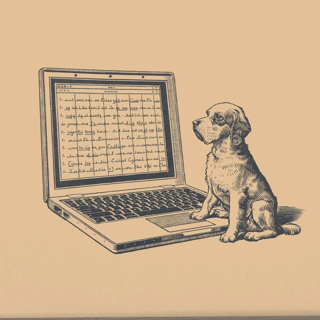 Illustration: ein Laptop mit einem Hund davor beim Video-Erstgespräch