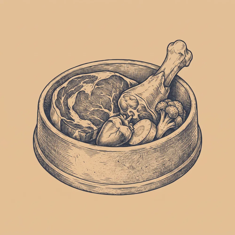 Handgezeichnete Illustration eines Napfs mit rohem BARF-Futter