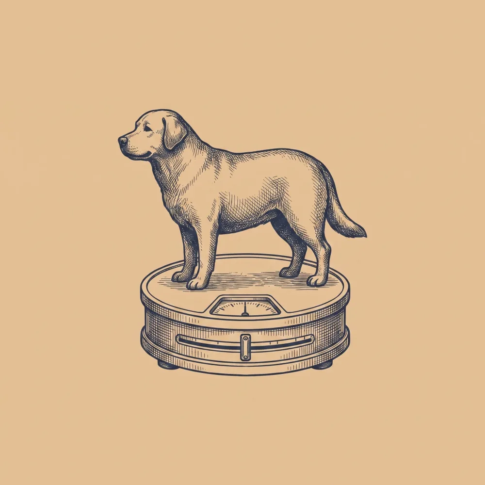 Handgezeichnete Illustration eines Hundes auf einer Waage