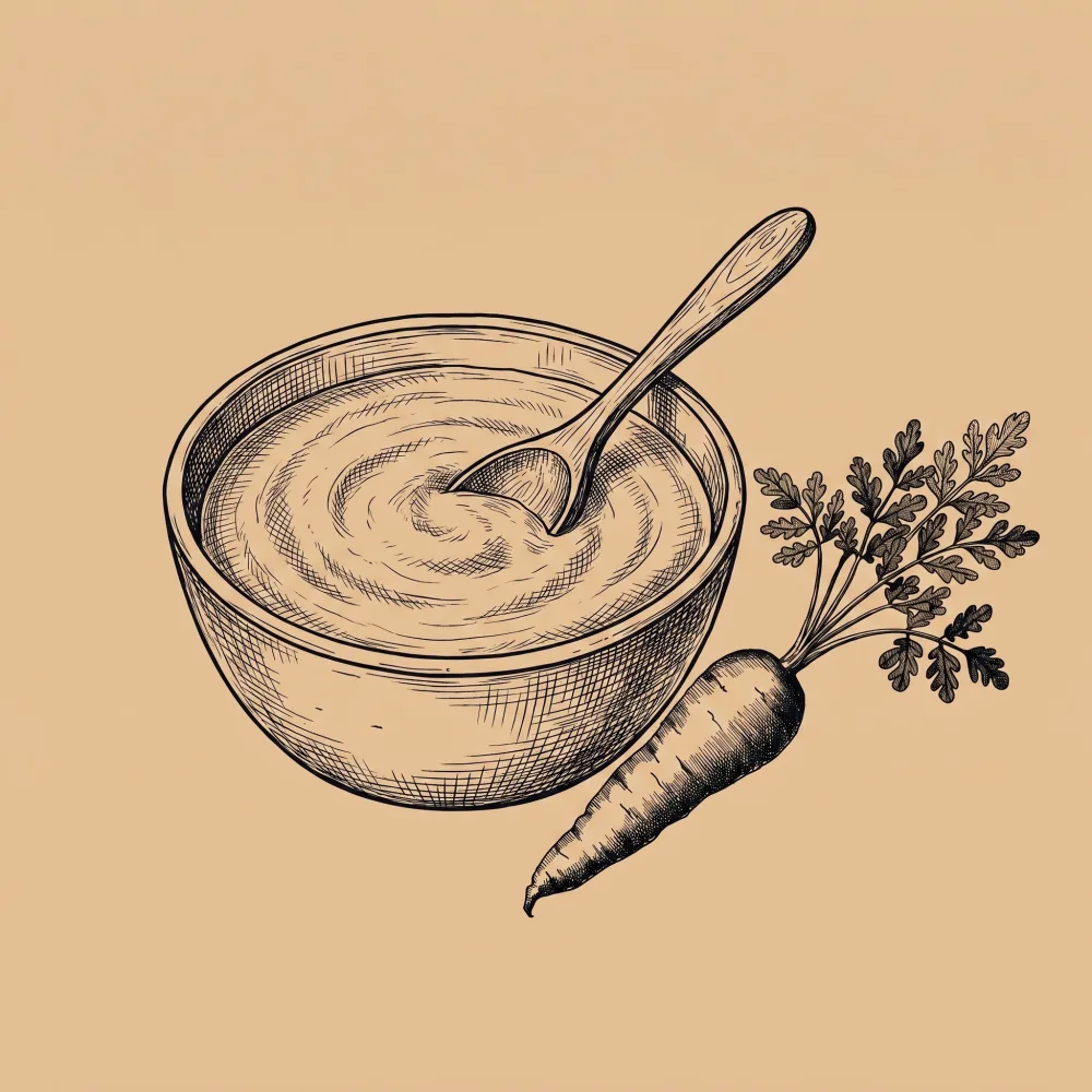 Handgezeichnete Illustration einer Schüssel pürierter Karottensuppe